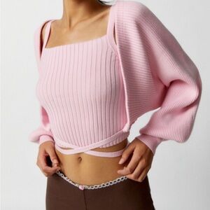 Urban Outfitters Pink Ballet Silence + Noise Balloon Sleeve Shrug Sweater